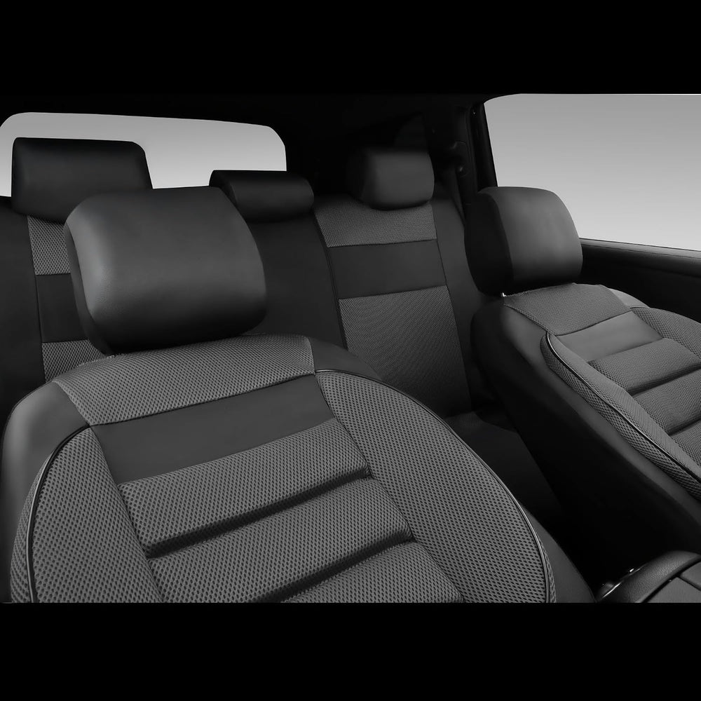 CAR PASS Leather 3D Foam Back Support Car Seat Covers Full Set Air Mesh Autom...