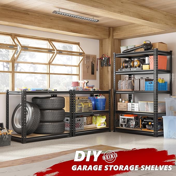 REIBII 2020LBS Storage Shelves 5 Tier Garage Shelving Heavy Duty Adjustable