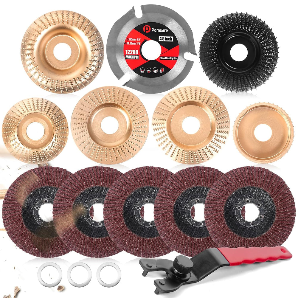 Pomsare 13PCS Wood Carving Disc Set for Angle Grinder, Sanding Wheel