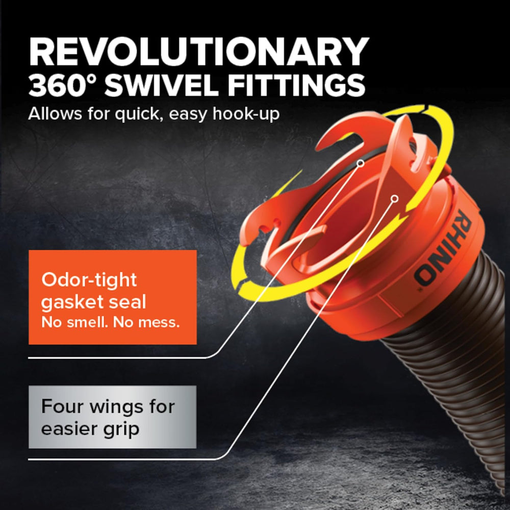Camco RhinoFLEX 15 Ft Complete RV Sewer Hose Kit, Swivel Bayonet Fittings