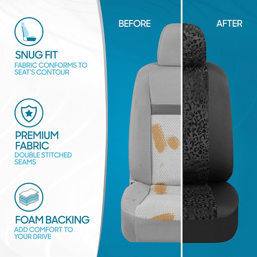 BDK Black Leopard Car Seat Covers for Front Seats, Animal Print Front Seat Co...