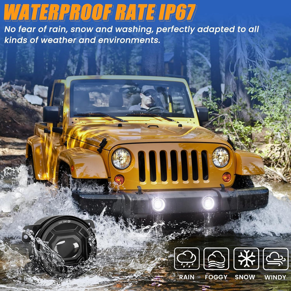 4 Inch Round LED Fog Lights for 2007-2018 Jeep Wrangler JK JKU 2018-2024 Jeep...