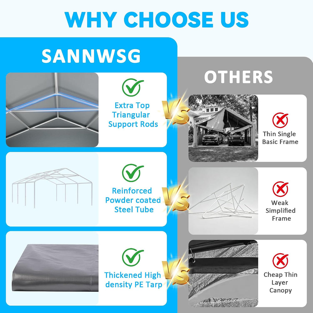 20X20 FT Carports Heavy Duty,2 Car Carports with Side Doors