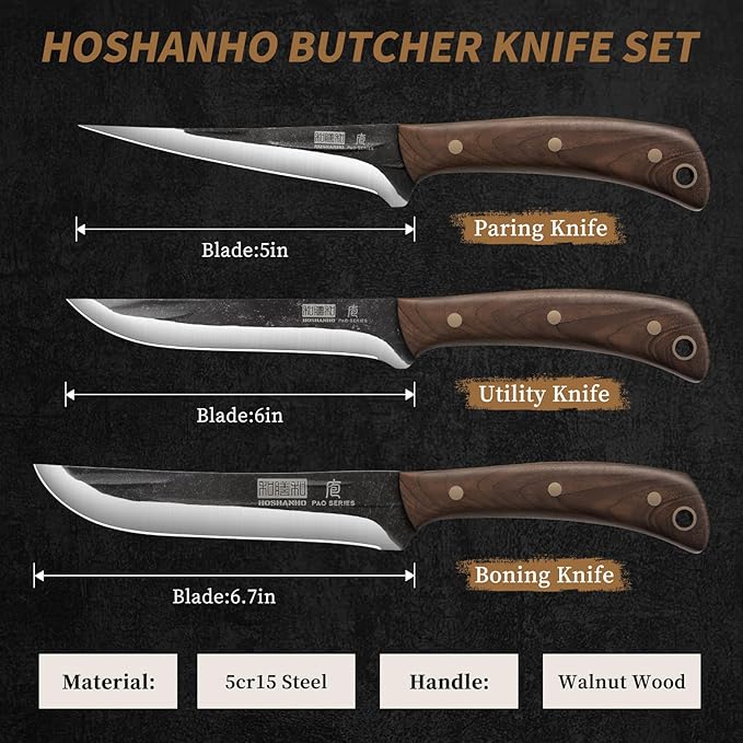 Butcher Knife Set 3-Piece, Super Sharp Hand Forged Fillet Knife & Dividing