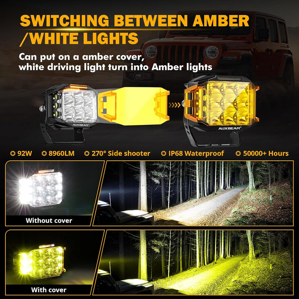 Auxbeam V-MAX Series 5" 168W LED Cube Pod 270° Side Shooter Fog Light Pods