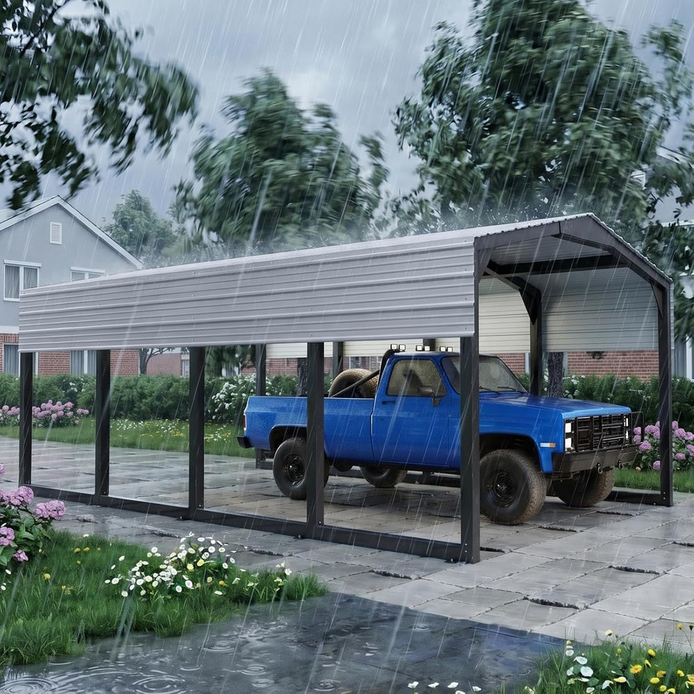 Military-Grade Metal Carport 12x20 FT, Heavy- Duty Galvanized Steel Roof
