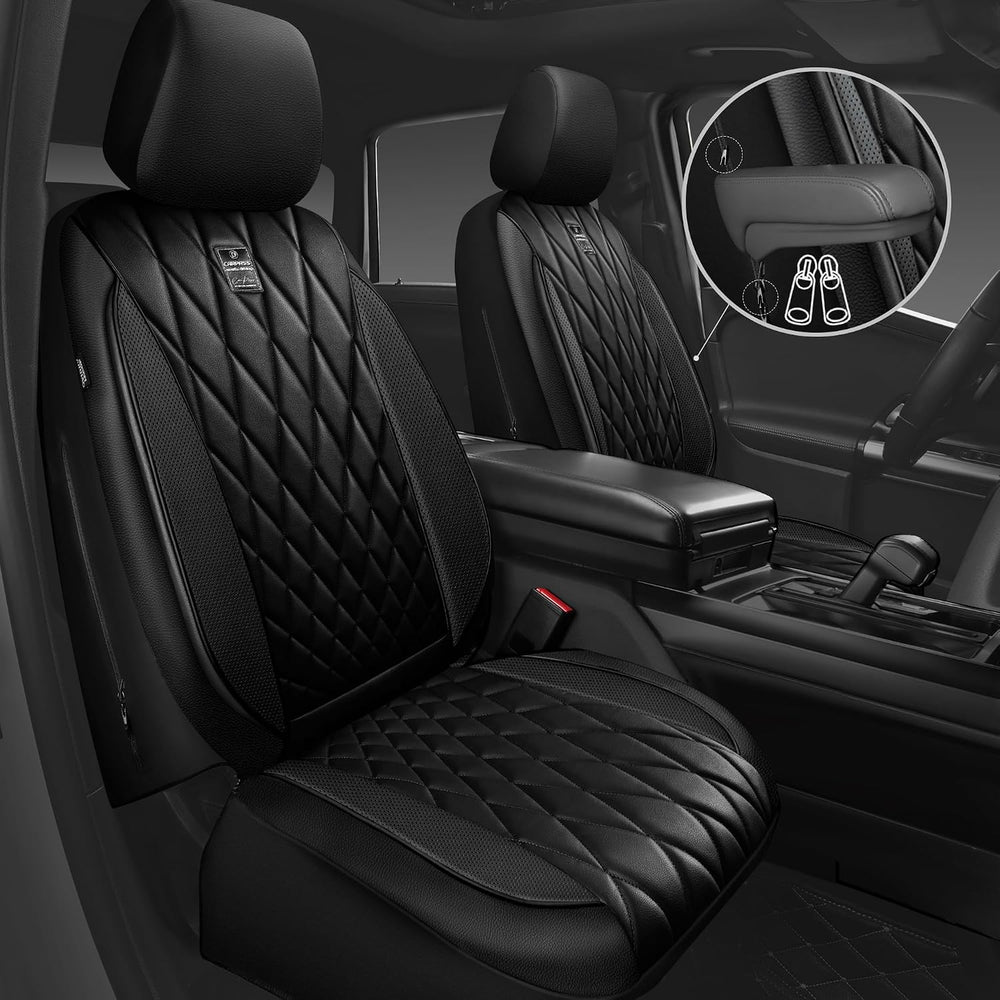 CAR PASS Piping Luxury Faux PU Leather Two Front Car Seat Covers, Waterproof ...