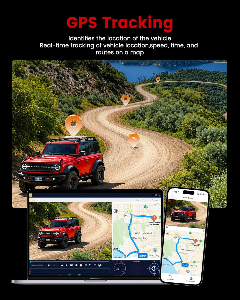 4K Dash Cam for Cars, 4 Channel 360° View Car Camera, Black
