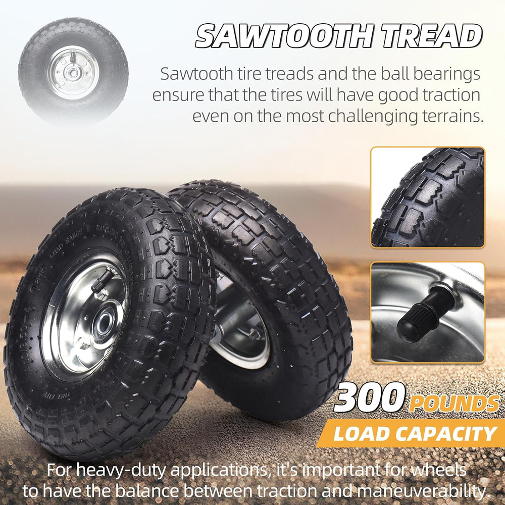 AR-PRO (4 Pack) 10" Pneumatic Tire and Wheel, 4.10/3.50-4, 5/8" Bore