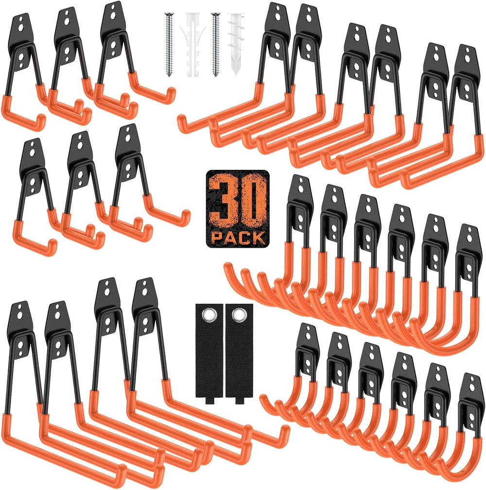 30 Pack Garage Hooks with Anti-Slip Coating, Heavy Duty Wall Mount Storage Ho...
