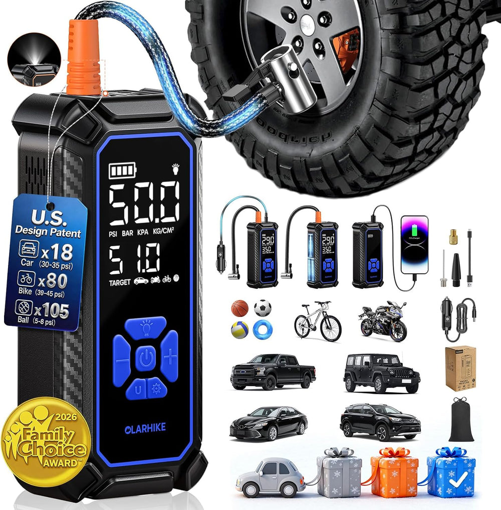 OlarHike Tire Inflator Portable Air Compressor,Dual Power-3*2000mAh &12V DC