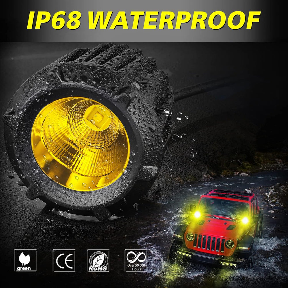 3.5" Round Amber LED Fog Lights 50W Combo Round Offroad Lights
