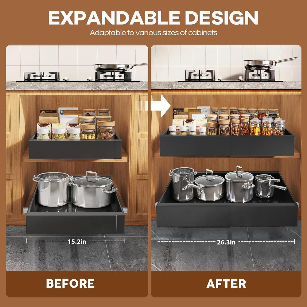 2 Pack Expandable Pull Out Cabinet Organizer 21"Deep With Raising Pad fo...