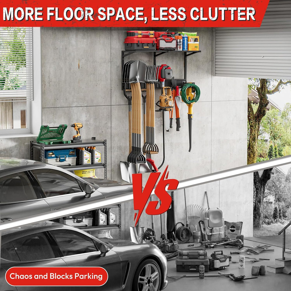 Garage Wall Organizer with Storage Shelves, 32" Garden Tool Organizer wi...