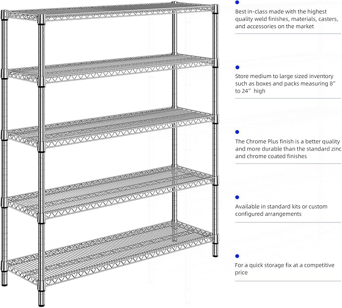 2200 Lbs 5 Tier Storage Rack Metal Wire Shelving Unit, Storage Standing Shelf
