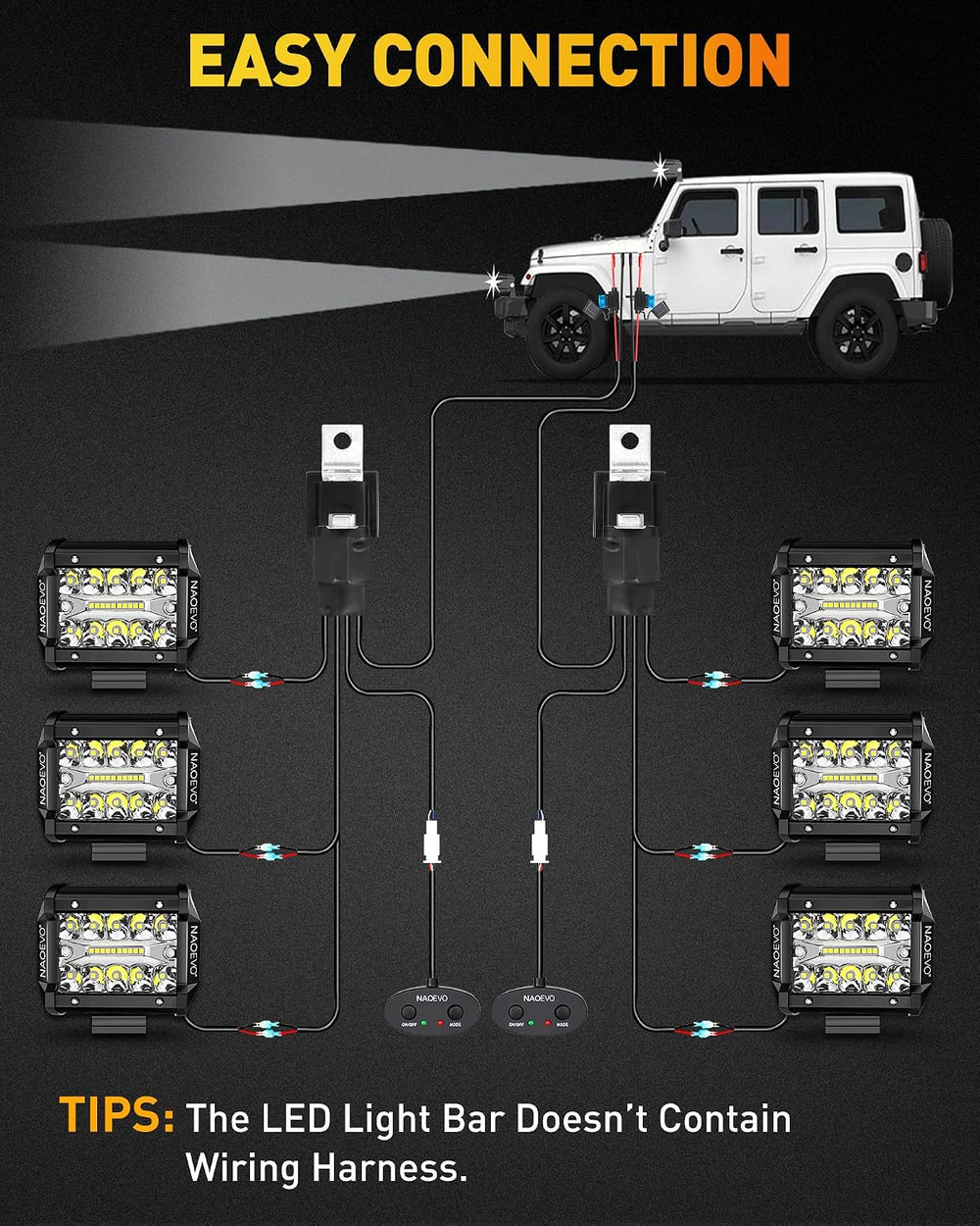 NAOEVO 4 Inch LED Pod Lights, 360W 36,000LM LED Off Road/Fog Lights, 6 Pcs