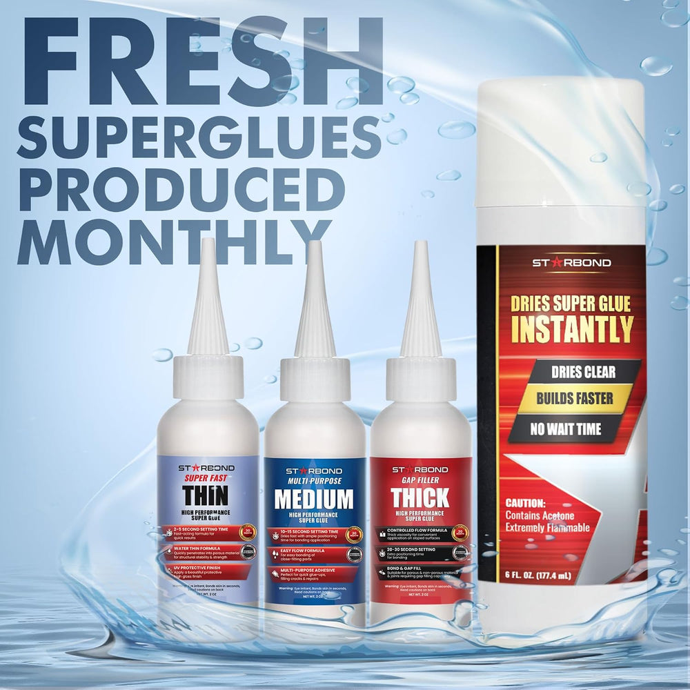 STARBOND CA Glue with Activator Kit – Thin, Medium & Thick 2 oz Bottles w...