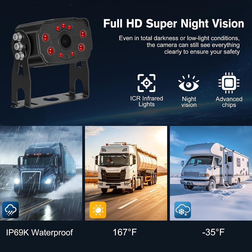 10.36" Wired Backup Camera System with 4 HD 1080P Cameras for Truck/RV