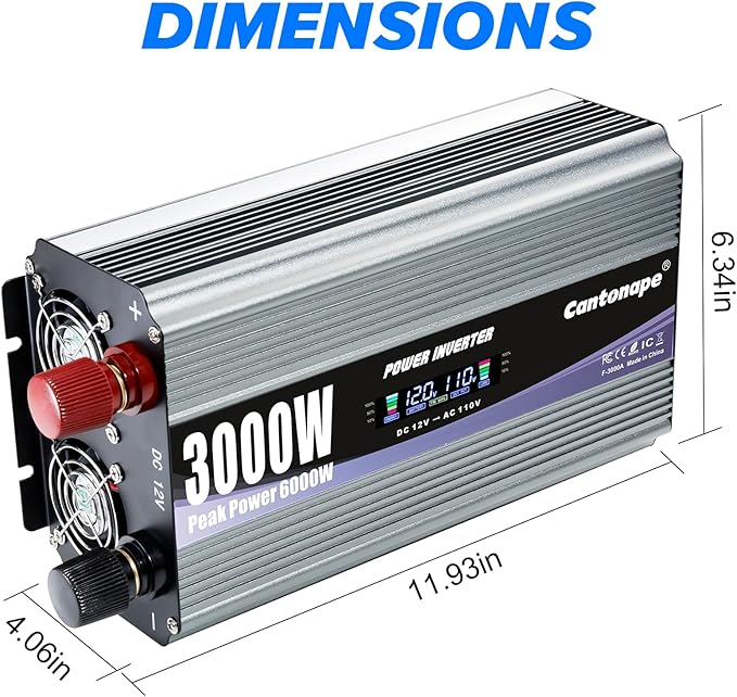 3000W Power Inverter 12V to 110V/120V DC to AC