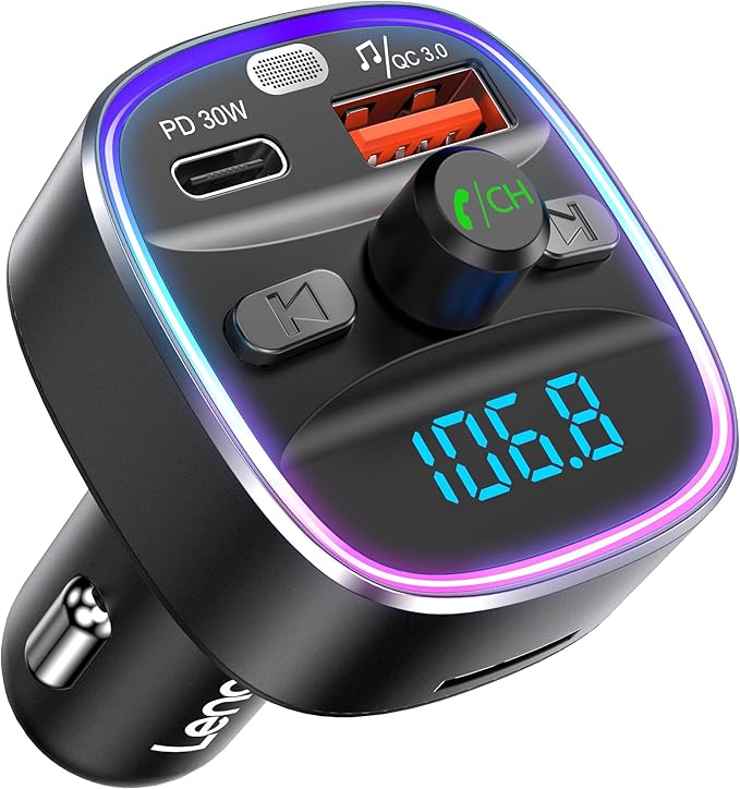 LENCENT Bluetooth 5.4 FM Transmitter Car Adapter 48W Wireless Radio Music