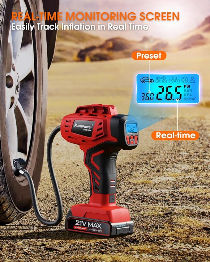 Digital Cordless Tire Inflator Portable Air Compressor Automatic 160PSI w/Gauge