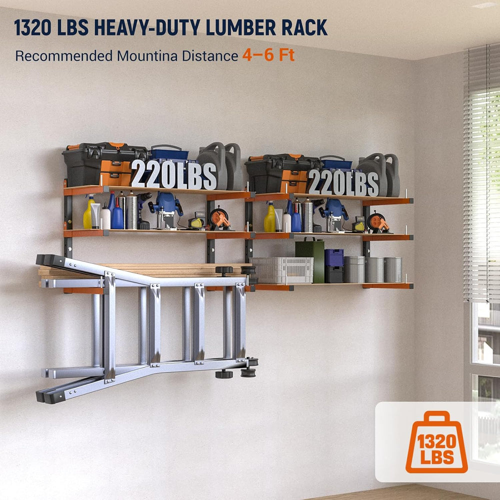 6 Pack Lumber Storage Rack, 9 Tier Folding Heavy Duty Shelving , 1980 LBS