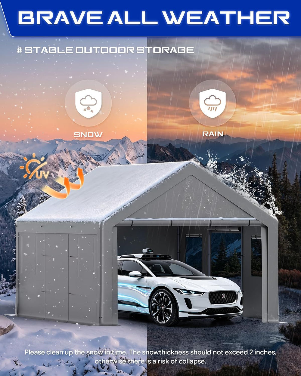 13x20ft Heavy Duty Carport with Removable Side Walls and Doors, Gray