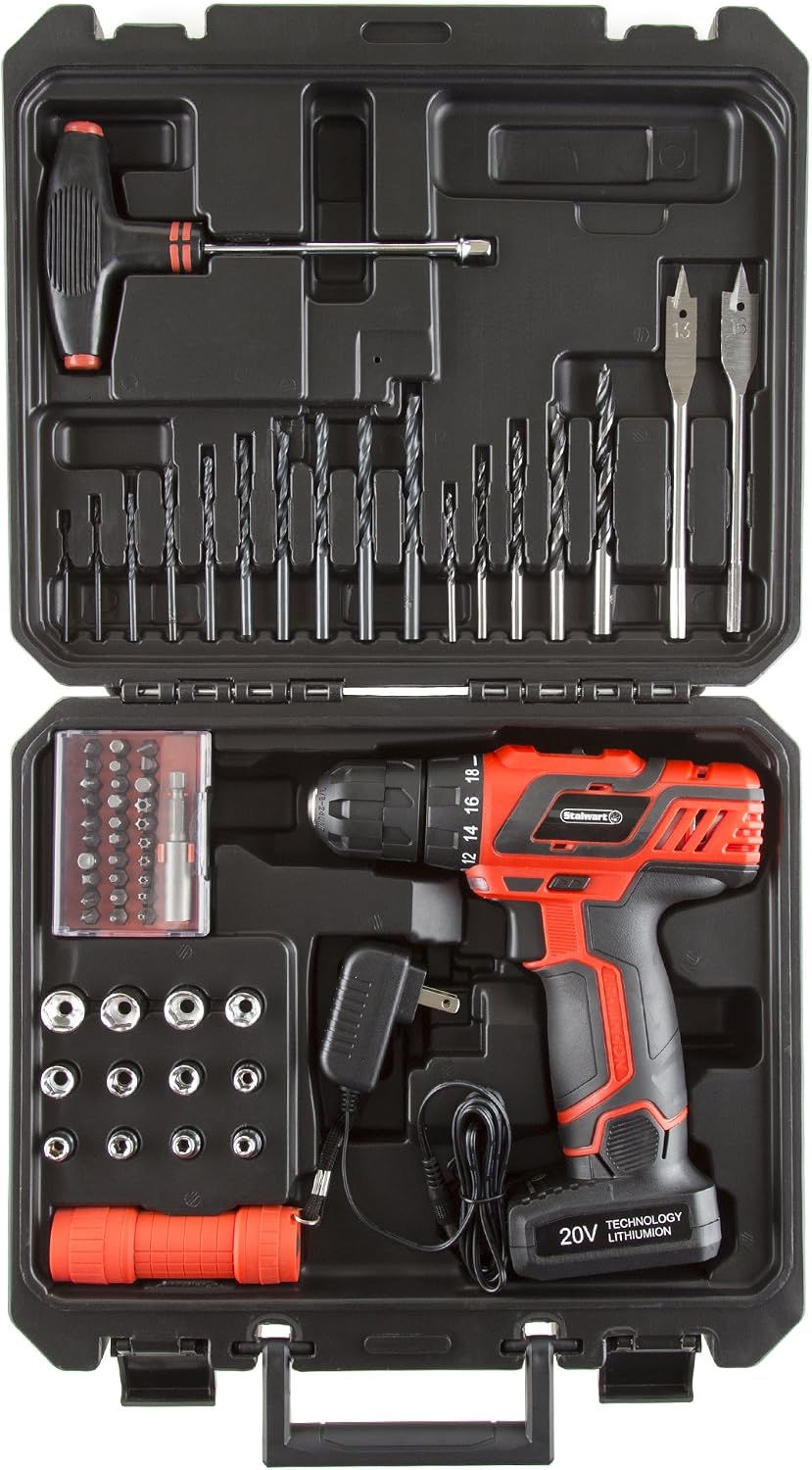 65-Piece Drill Set - Cordless Drill and Accessory Kit with Rechargeable Batte...