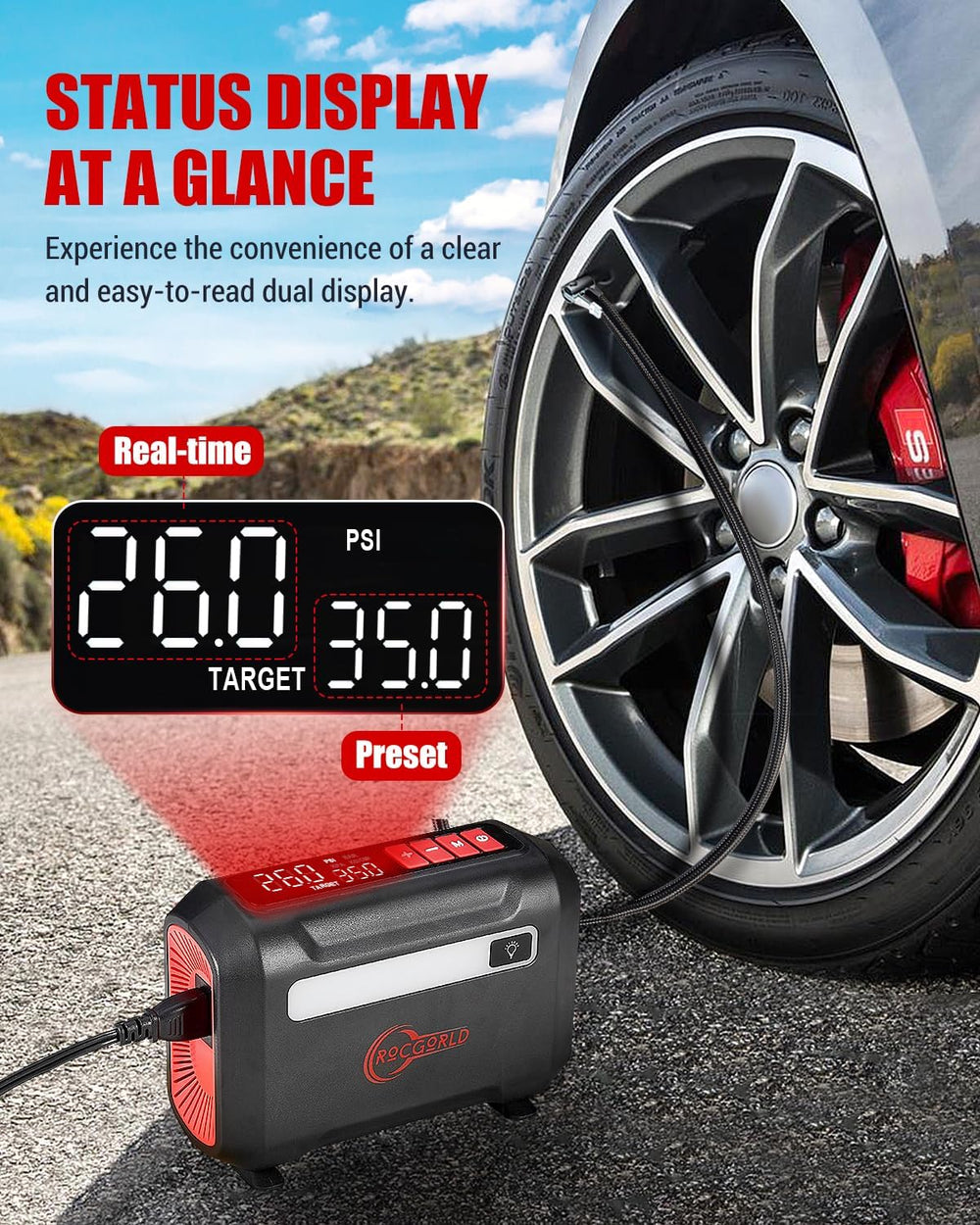 ROCGORLD R8 Tire Inflator Portable Air Compressor, DC 12V Air Compressor Port...
