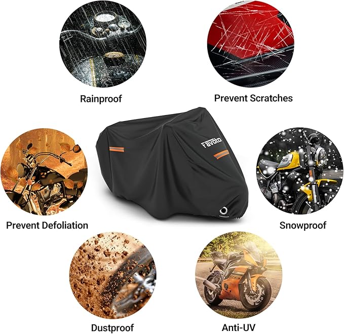 Favoto Motorcycle Cover Reflective Stripe Waterproof Outdoor Protection All