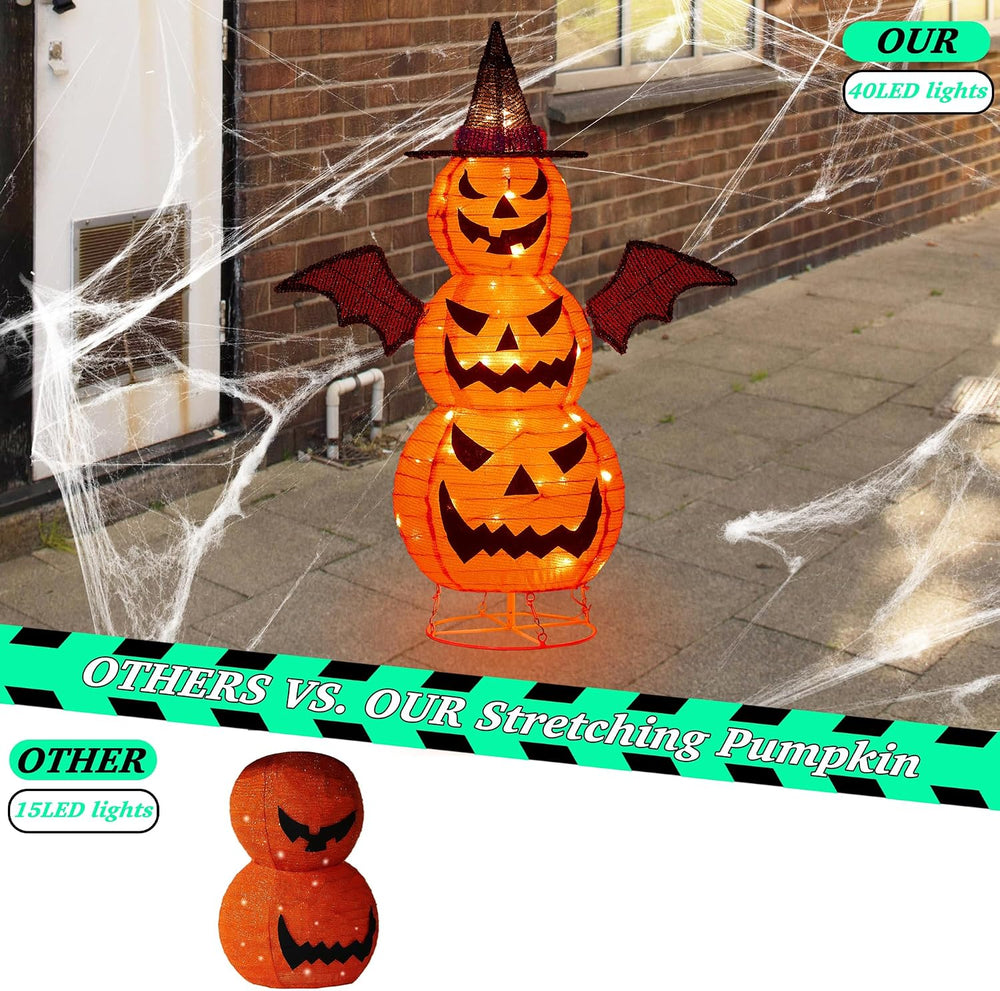 3FT-Halloween Decorations Outdoor – 37 Inch Collapsible Pumpkin Man with 40 L...
