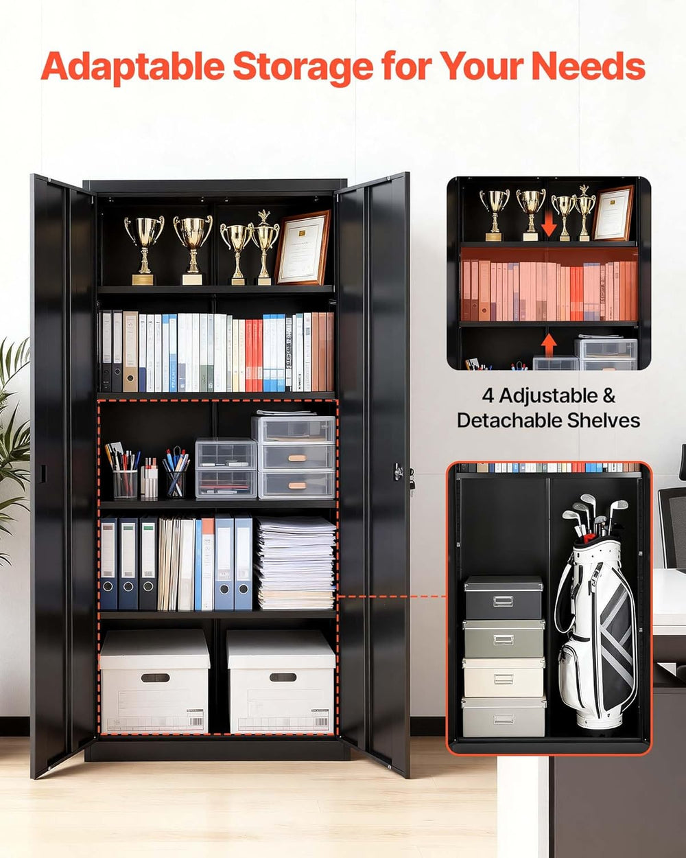 VEVOR Metal Storage Cabinet, 68.9 in Lockable Steel Garage Cabinet with 4 Adj...
