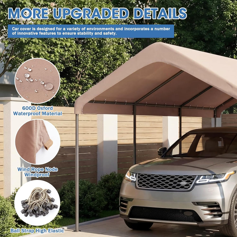 10x20 Canopy Replacement Cover, Outdoor Carport Canopy Top Only, Beige