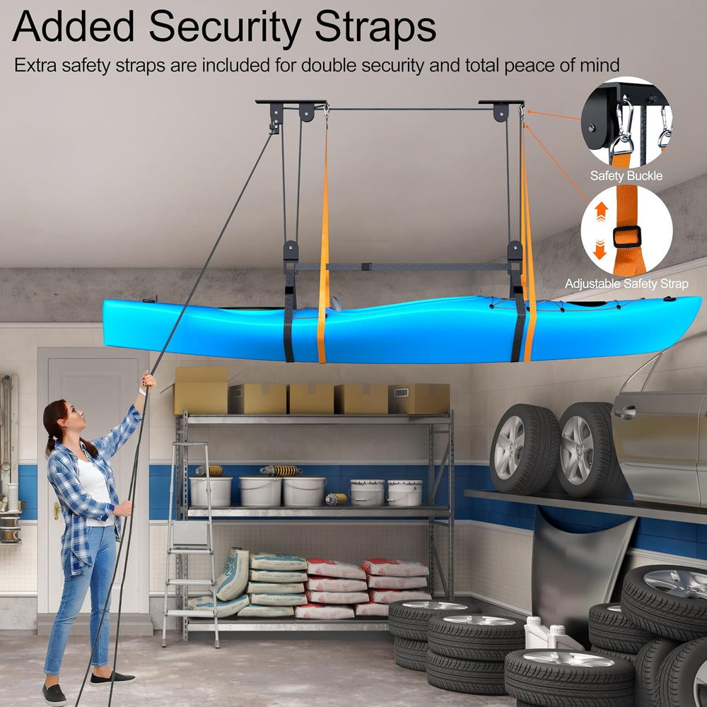 Kayak Hoist for Garage Ceiling, Lift Pulley System for Canoe/Ladder