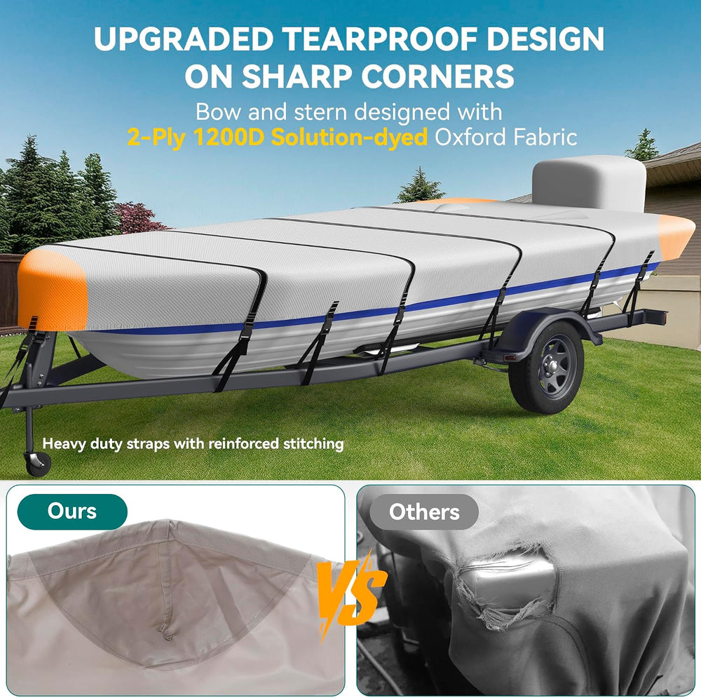 Heavy Duty 5 Layers 1200D Jon Boat Cover 12ft - 14 ft with Motor Cover