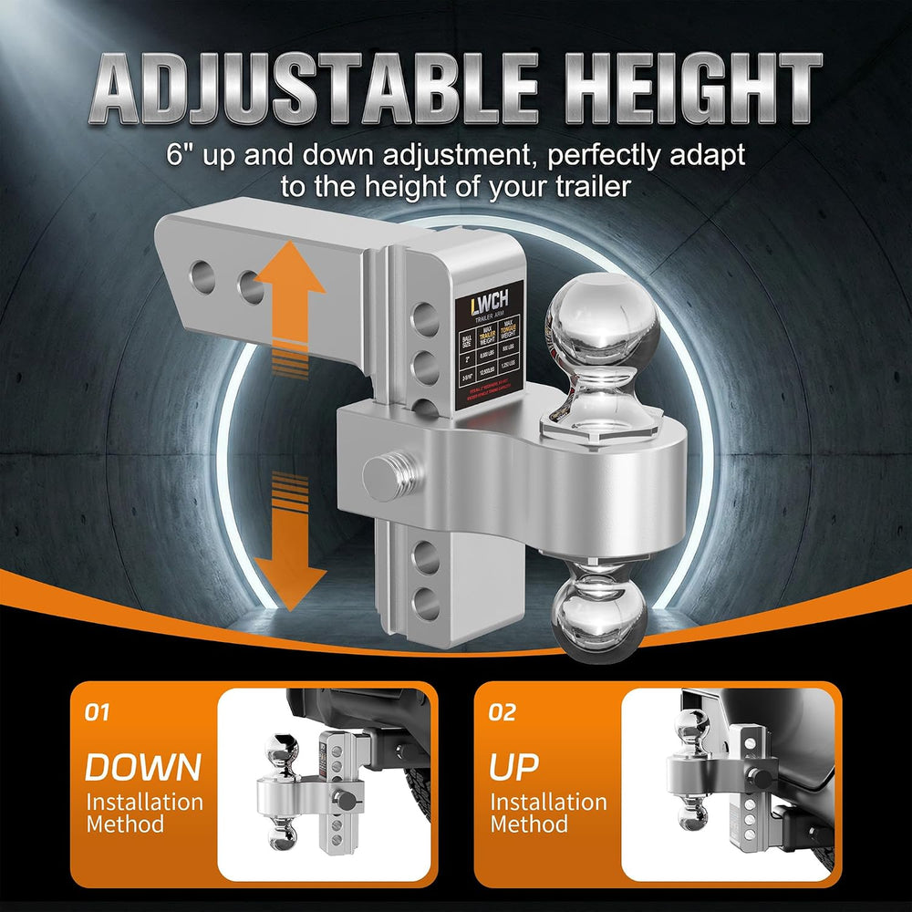 Adjustable Trailer Hitch for 2.5" Receiver, 6 in Drop/Rise, 18.5K GTW