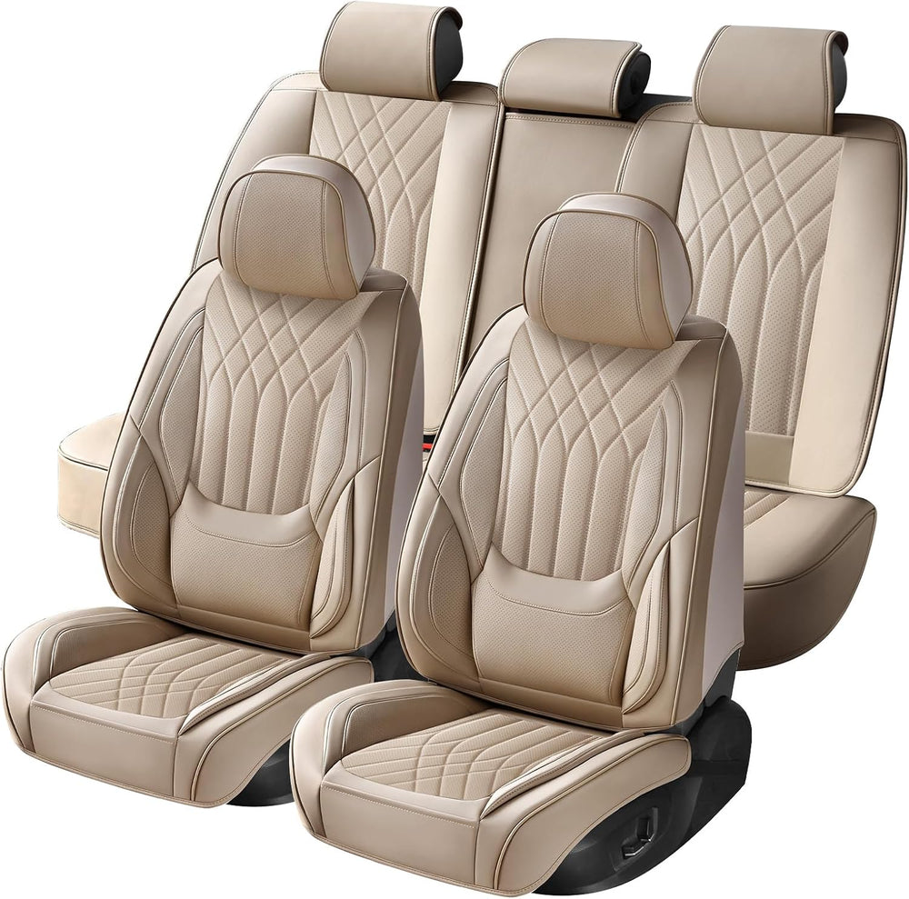 Beige Car Seat Covers Full Set Universal 5-Seater Full Coverage
