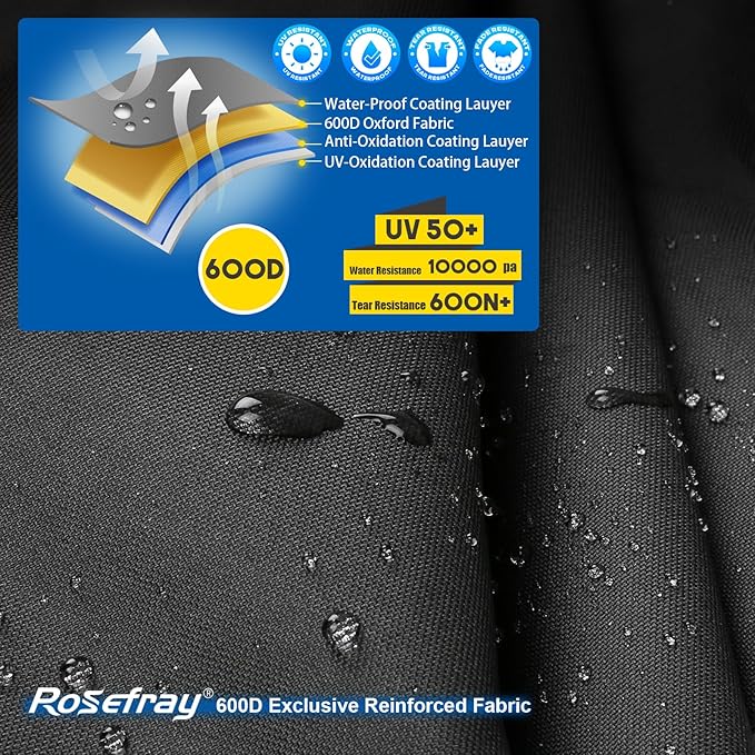Rosefray Motorcycle Cover with Side+Top Box Heavy Duty 600D Waterproof
