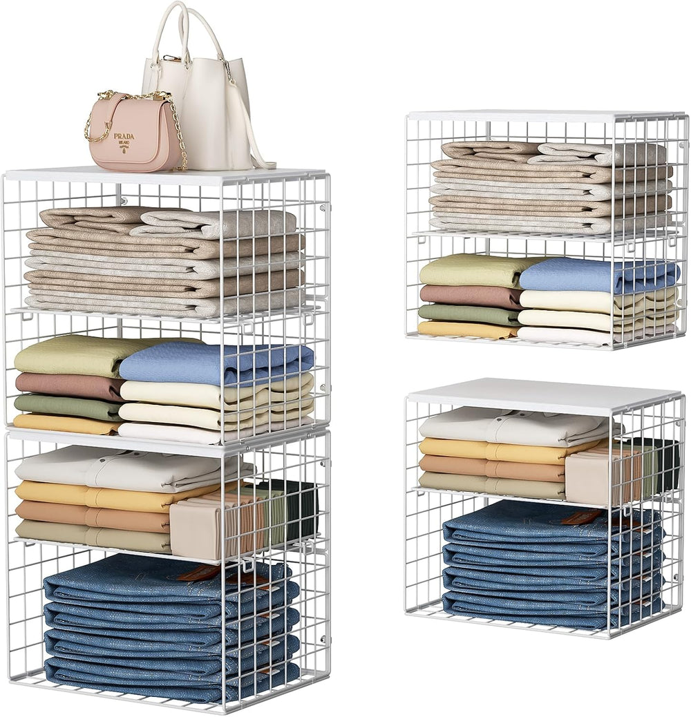 4-Tier Stackable Closet Organizers and Storage Shelves, Closet Storage Basket...