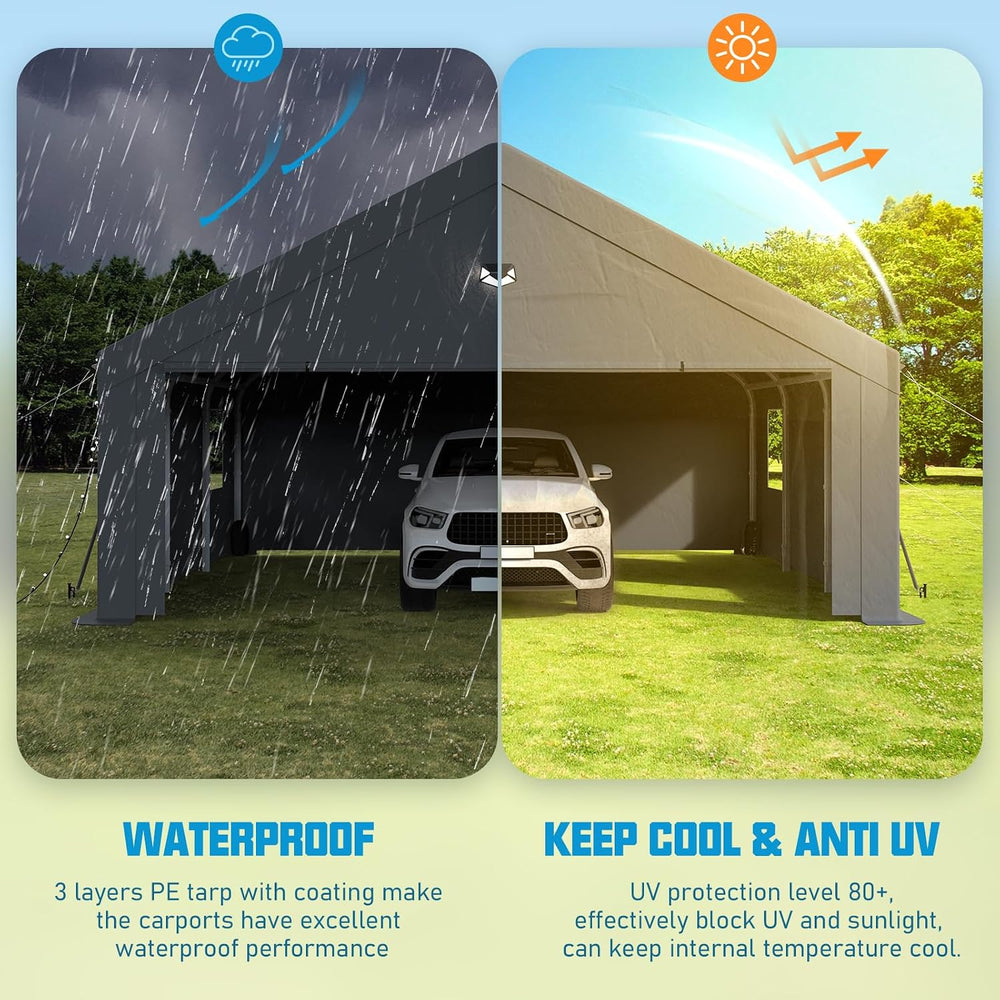20x20 Heavy Duty Carport, Portable Garage with Doors & Windows