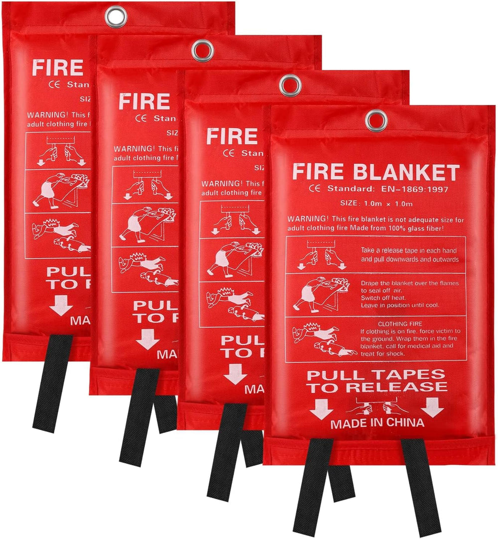 Emergency Fire Blanket for Home and Kitchen - 4 Pack 3.3ft x 3.3ft Fiberglass...
