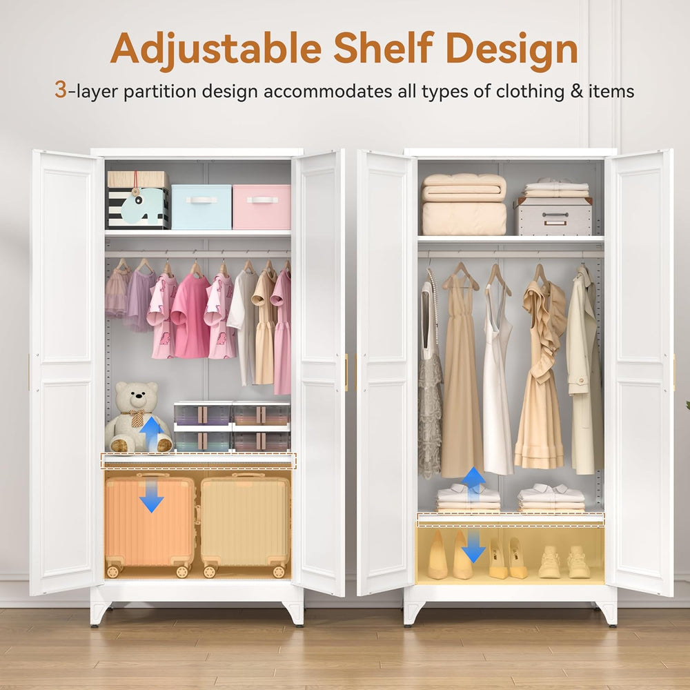 71" Metal Armoire Wardrobe Closet with Doors and Adjustable Shelves