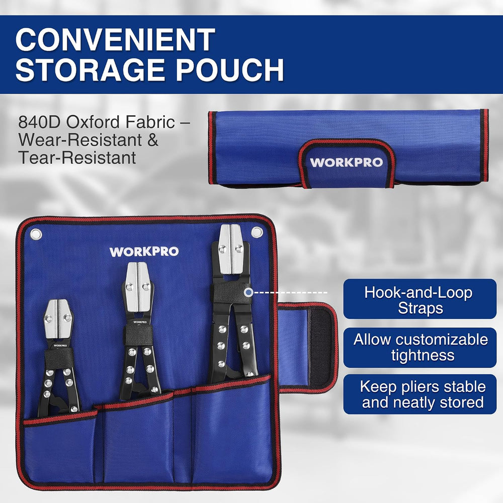 WORKPRO 3-Piece Ratcheting Hose Pinch Off Pliers Set with Storage Bag