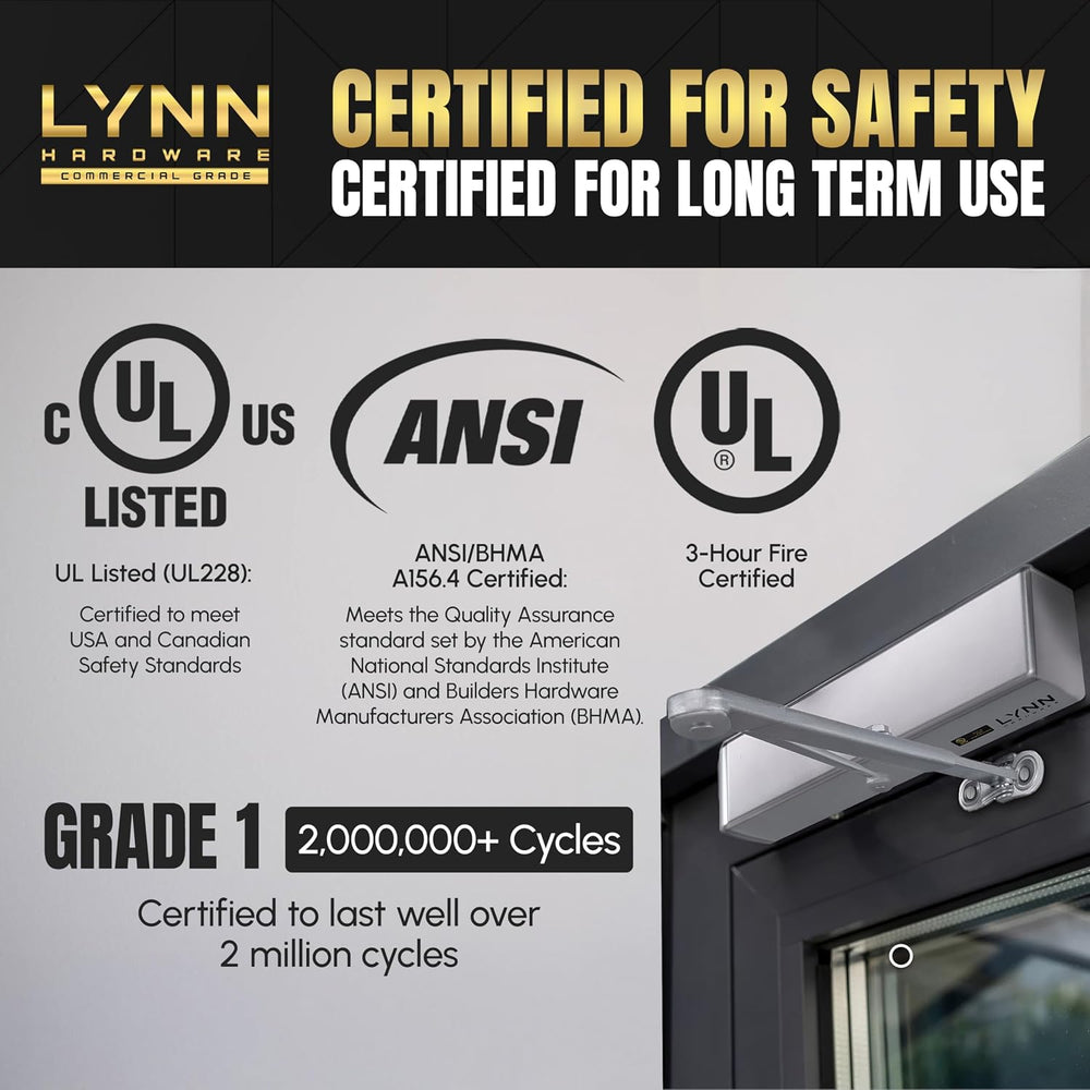 LYNN HARDWARE Extra Heavy Duty Commercial Door Closer, Closing Delay Timer