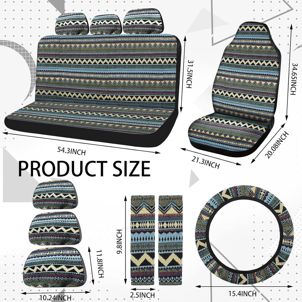 Frienda 14 Pcs Baja Saddle Blanket Car Seat Covers Full Set, Bohemia Style