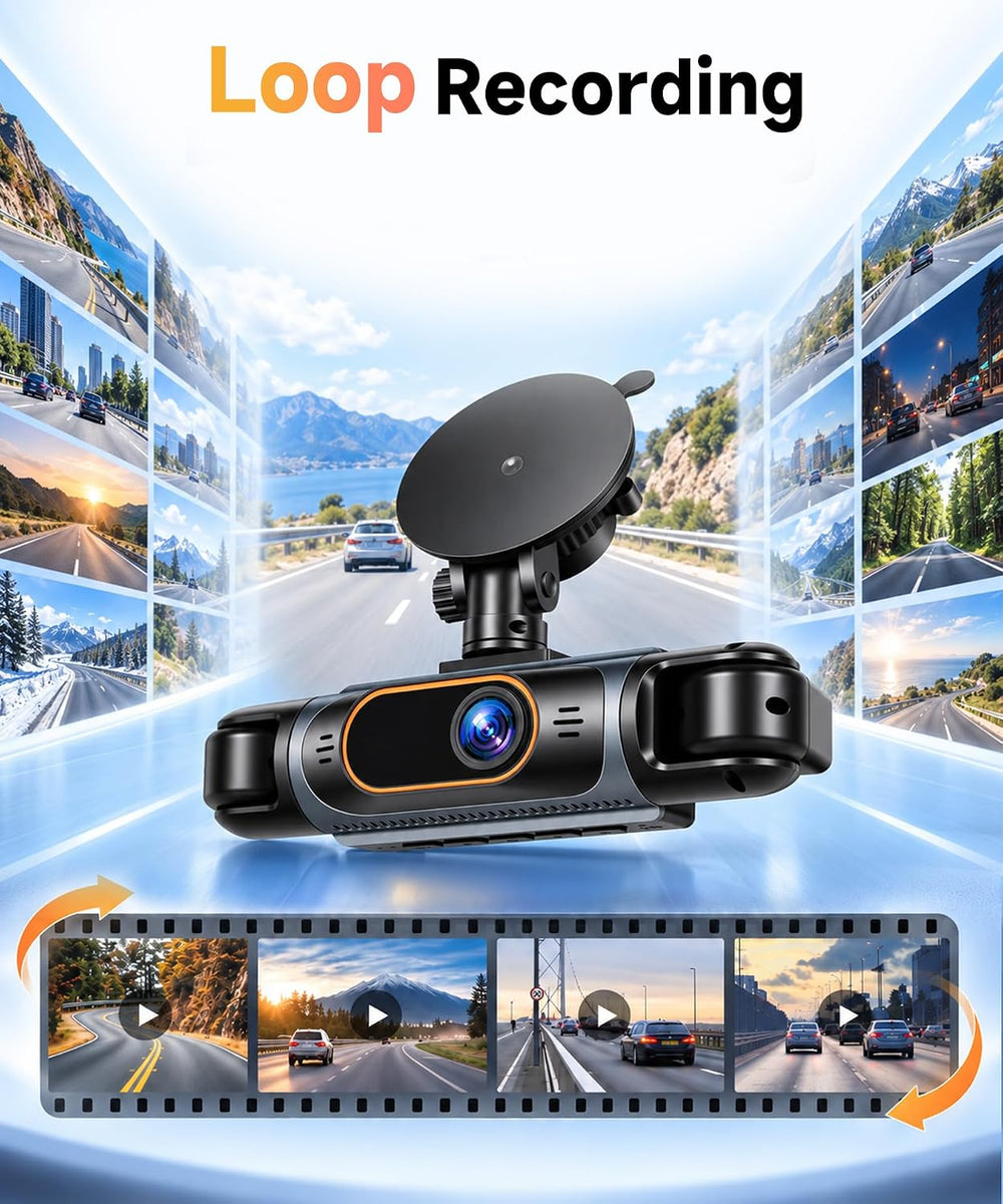 4 Channel 360° Dash Cam, FHD 1080P Dash Camera Front Rear Left Right Inside
