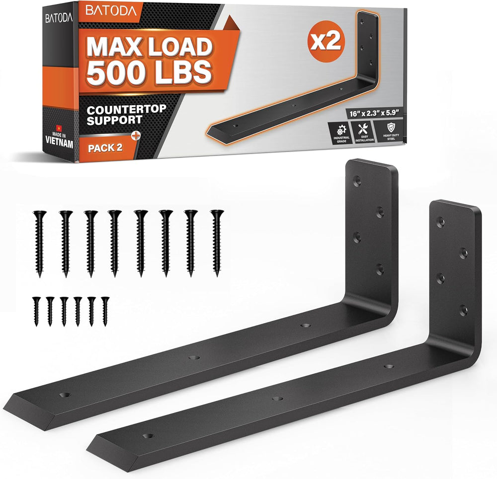 BATODA 16” Countertop Support Steel Brackets (2 PCS), Heavy Duty L Bracket