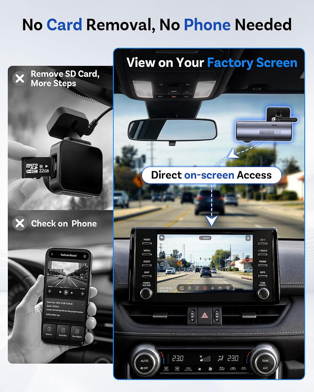 OTTOCAST Safe Cam Dash Cam Front and Rear with Wireless CarPlay Adapter