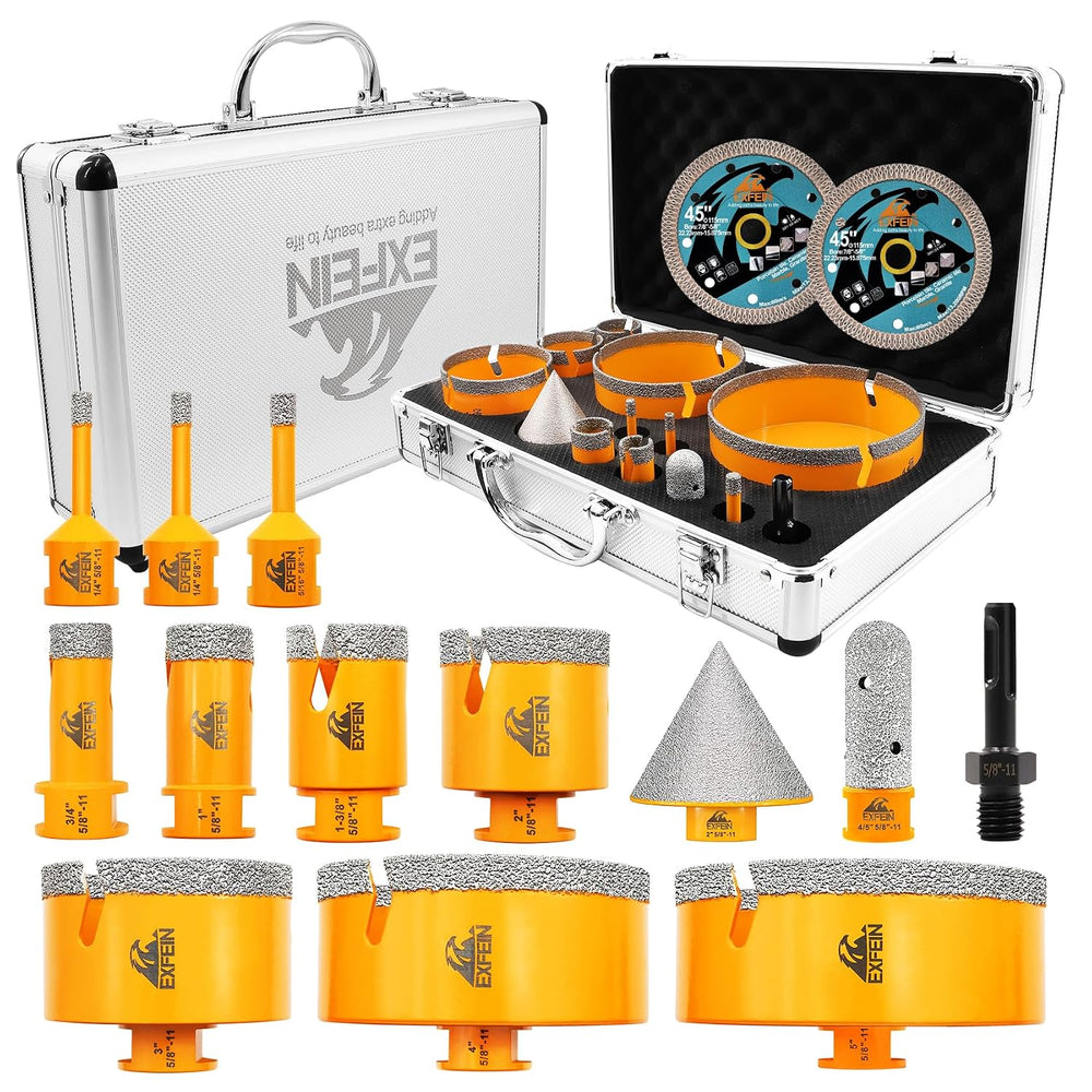 Tile Hole Saw Kit 15pcs - Diamond Core Drill Bits(1/4"-5") + 2pcs 4...