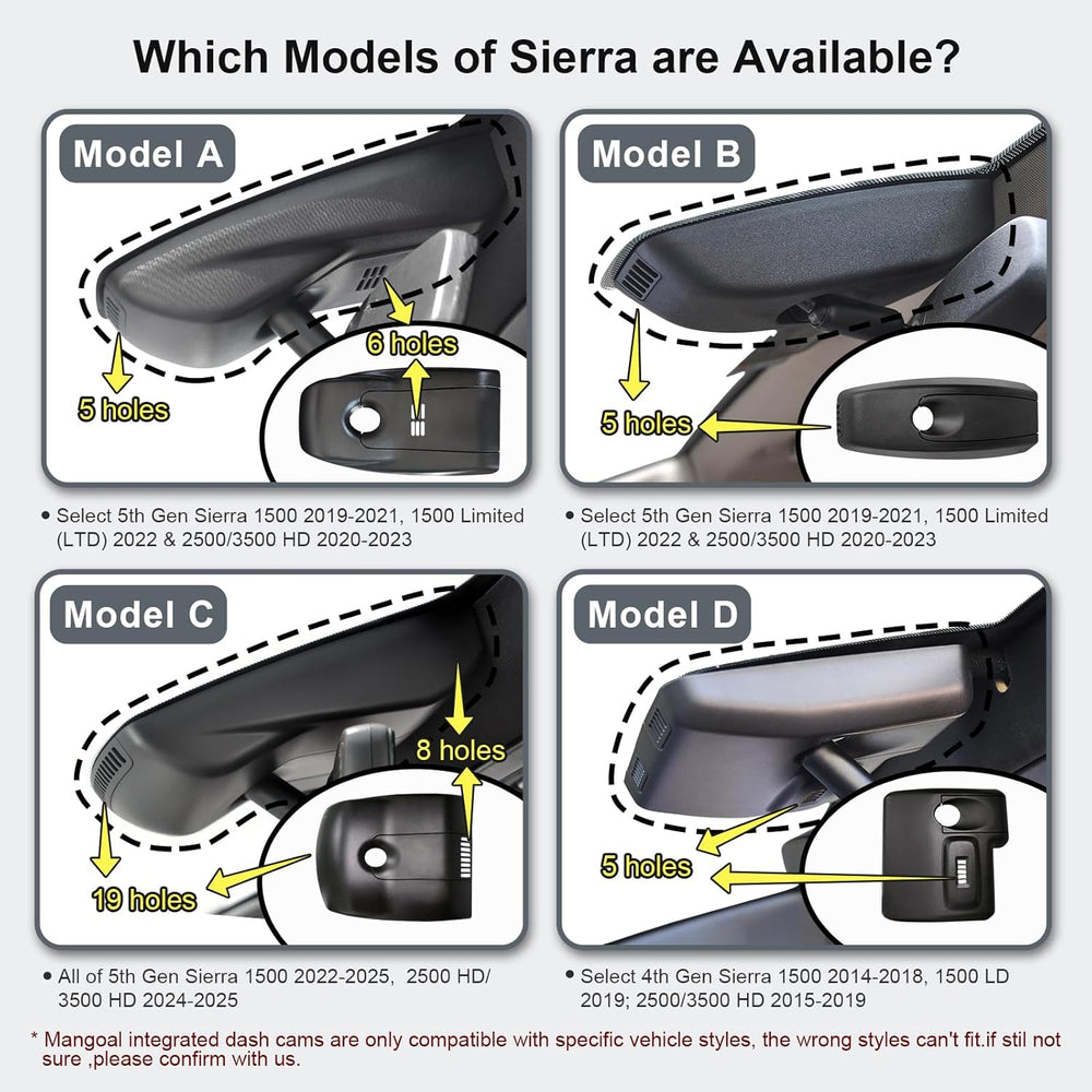 4K Dash Cam for GMC Sierra 1500 2019-2021, 1500 Limited 2022 & HD 2020-2023